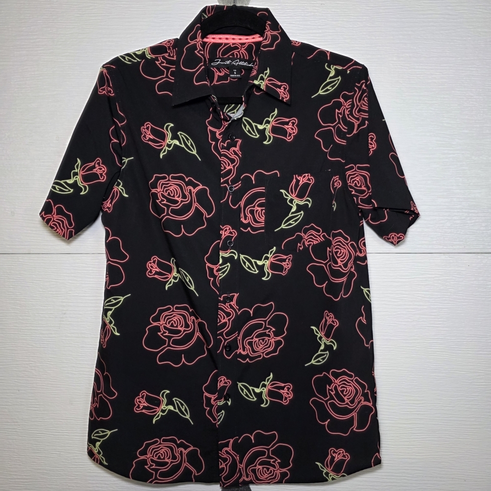 Stylish Black and Red Rose Pattern Button Down Shirt